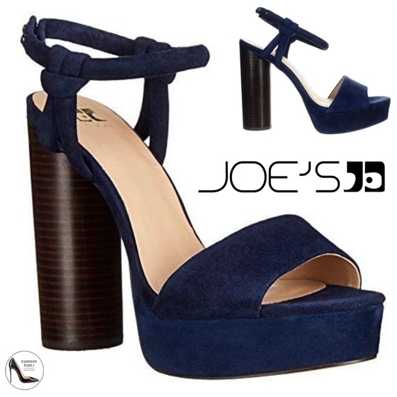 Joe's Hampton Navy Suede Leather Ankle Strap Stiletto Block Heels Sandals 9.5 - Picture 1 of 8